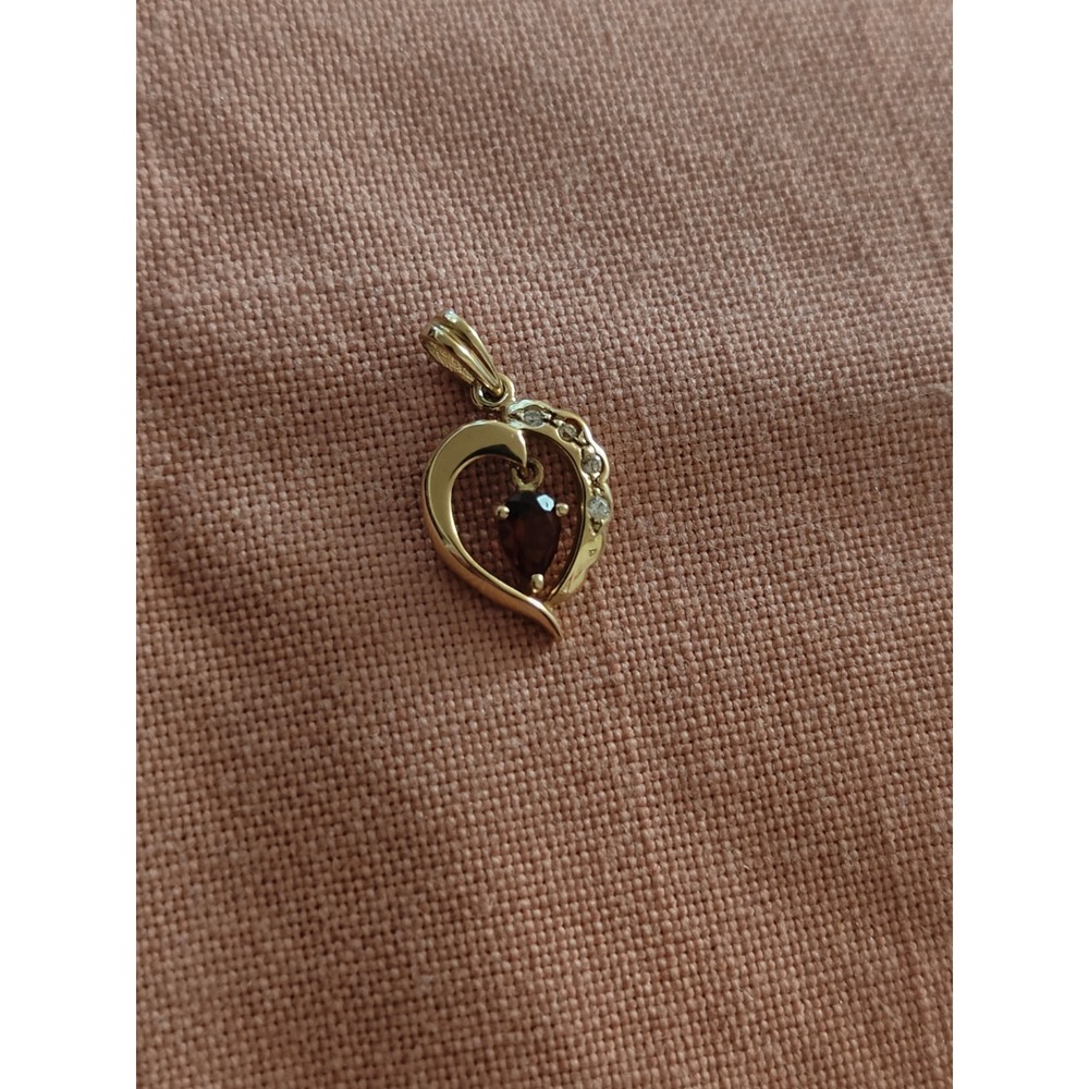 14k Yellow Gold Heart Pendant Pear Garnet Diamond Accents Fine Jewelry